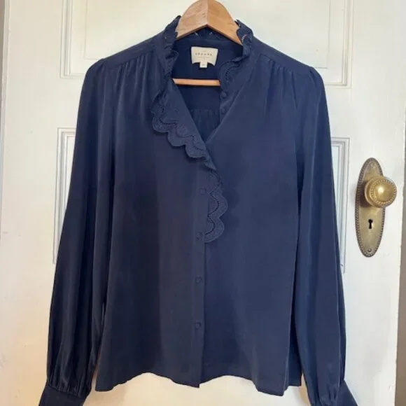 Sezane Chlo Silk Navy 8 perfect condition - Picture 5 of 6